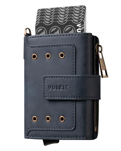VULKIT Mini Geldbörse Herren mit Reißverschluss Münzfach, Aluminium Etui Kartenschieber RFID Geschützt und Geldscheinefach, für Max. 10 Karten, Blau VULKIT Mini Geldbörse Herren mit Reißverschluss Münzfach, Aluminium Etui Kartenschieber RFID Geschützt und Geldscheinefach, für Max. 10 Karten, Blau von VULKIT