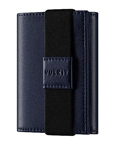 VULKIT Geldbeutel Herren Minimalistische Leder Geldbörse RFID NFC Schutz Dreiblatt Brieftasche für Männer mit 3 Ausweisfächern, Münzfach, Blau von VULKIT