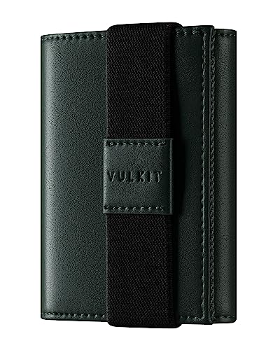 VULKIT Geldbeutel Herren Minimalistische Leder Geldbörse RFID NFC Schutz Dreiblatt Brieftasche für Männer mit 3 Ausweisfächern, Münzfach, Grün von VULKIT