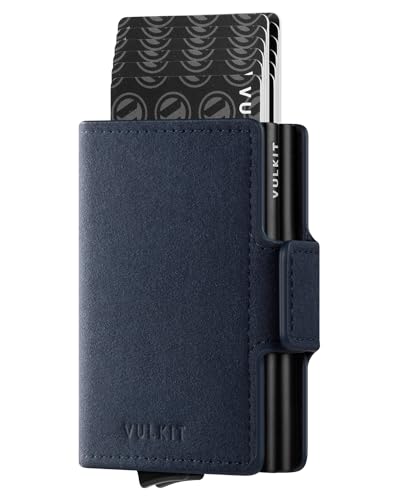 VULKIT Kartenetui Doppelt RFID Schutz Kreditkartenetui Herren Geldbörse Leder Geldbeutel Gentlemens Card Holder für Karten & Geldschein, Alcantara-Marineblau VULKIT Kartenetui Doppelt RFID Schutz Kreditkartenetui Herren Geldbörse Leder Geldbeutel Gentlemens Card Holder für Karten & Geldschein, Alcantara-Marineblau von VULKIT