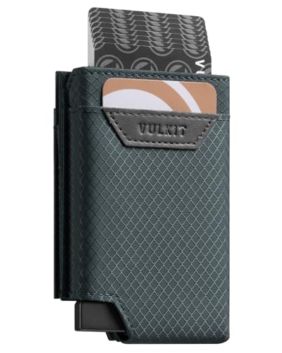 VULKIT Kartenetui Herren Pop Up Kreditkartenetui mit Geldfach Kartenhalter RFID Schutz Herren-Geldbörsen Bifold Karten Geldbeutel Herren, Dunstblau von VULKIT