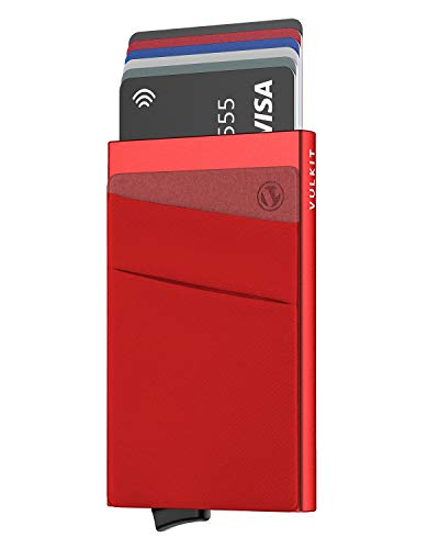 VULKIT Kartenetui RFID NFC Schutz Portemonnaie Herren mit Geldfach Mini Card Holder Wallet für 5-7 Karten und Banknoten, Rot VULKIT Kartenetui RFID NFC Schutz Portemonnaie Herren mit Geldfach Mini Card Holder Wallet für 5-7 Karten und Banknoten, Rot von VULKIT