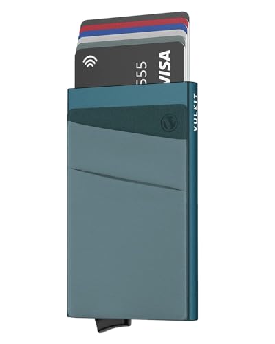VULKIT Kartenetui RFID NFC Schutz Portemonnaie Herren mit Geldfach Mini Card Holder Wallet für 5-7 Karten und Banknoten, Smaragdgrün VULKIT Kartenetui RFID NFC Schutz Portemonnaie Herren mit Geldfach Mini Card Holder Wallet für 5-7 Karten und Banknoten, Smaragdgrün von VULKIT