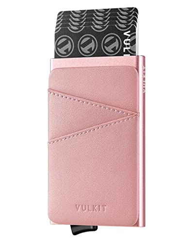 VULKIT Kartenetui RFID NFC Schutz mit Fäche aus Leder Kartenetui Damen Slim Pop Up Kreditkartenetui Damen Metall Klein Kartenhalter für 5-9 Karten, Rose VULKIT Kartenetui RFID NFC Schutz mit Fäche aus Leder Kartenetui Damen Slim Pop Up Kreditkartenetui Damen Metall Klein Kartenhalter für 5-9 Karten, Rose von VULKIT