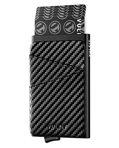 VULKIT Kartenetui RFID NFC Schutz mit Fäche aus Leder Kartenetui Herren Slim Pop Up Kreditkartenetui Herren Metall Klein Kartenhalter für 5-9 Karten, Kohlefaser VULKIT Kartenetui RFID NFC Schutz mit Fäche aus Leder Kartenetui Herren Slim Pop Up Kreditkartenetui Herren Metall Klein Kartenhalter für 5-9 Karten, Kohlefaser von VULKIT