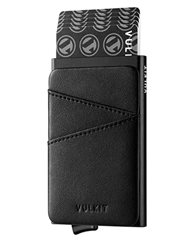 VULKIT Kartenetui RFID NFC Schutz mit Fäche aus Leder Kartenetui Herren Slim Pop Up Kreditkartenetui Herren Metall Klein Kartenhalter für 5-9 Karten, Schwarz VULKIT Kartenetui RFID NFC Schutz mit Fäche aus Leder Kartenetui Herren Slim Pop Up Kreditkartenetui Herren Metall Klein Kartenhalter für 5-9 Karten, Schwarz von VULKIT