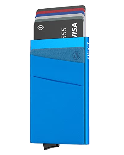 VULKIT Kartenetui RFID NFC Schutz Portemonnaie Herren mit Geldfach Mini Card Holder Wallet für 5-7 Karten und Banknoten, Blau von VULKIT