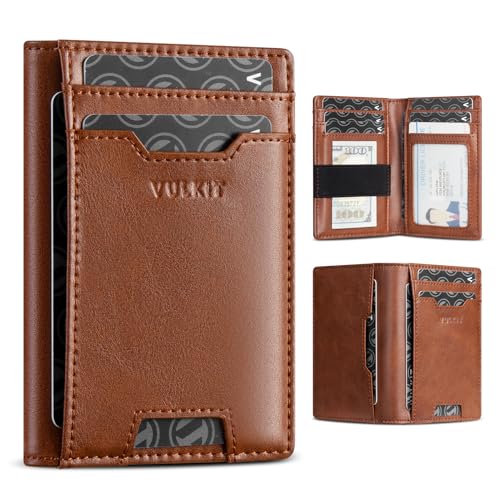 VULKIT Kreditkartenetui, RFID-blockierend, schlankes Leder, Vordertasche, Herren-Geldbörse, Bankkartenhalter, schneller Zugriff mit 10 Steckplätzen und Geldband für Rechnungen oder Quittungen, VULKIT Kreditkartenetui, RFID-blockierend, schlankes Leder, Vordertasche, Herren-Geldbörse, Bankkartenhalter, schneller Zugriff mit 10 Steckplätzen und Geldband für Rechnungen oder Quittungen, von VULKIT