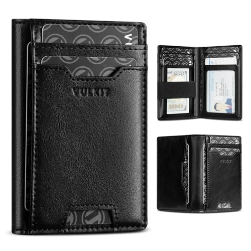 VULKIT Kreditkartenetui, RFID-blockierend, schlankes Leder, Vordertasche, Herren-Geldbörse, Bankkartenhalter, schneller Zugriff mit 10 Steckplätzen und Geldband für Rechnungen oder Quittungen, VULKIT Kreditkartenetui, RFID-blockierend, schlankes Leder, Vordertasche, Herren-Geldbörse, Bankkartenhalter, schneller Zugriff mit 10 Steckplätzen und Geldband für Rechnungen oder Quittungen, von VULKIT