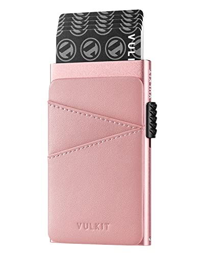 VULKIT Kreditkartenetui Damen Metall mit Fäche aus Leder Automatisch Pop Up Kartenetui Damen Slim Kartenetui RFID NFC Schutz Klein Kartenhalter für 5-9 Karten, Rosa VULKIT Kreditkartenetui Damen Metall mit Fäche aus Leder Automatisch Pop Up Kartenetui Damen Slim Kartenetui RFID NFC Schutz Klein Kartenhalter für 5-9 Karten, Rosa von VULKIT