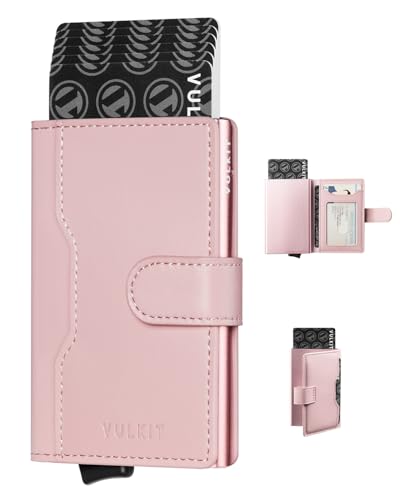 VULKIT Kreditkartenetui Damen RFID Schutz mit 3 Kartenfächern und 1 Ausweisfenster Klein Kartenetui Metall Etui für Karten Pop Up Leder Geldbörse mit Magnetverschluss, Rose VULKIT Kreditkartenetui Damen RFID Schutz mit 3 Kartenfächern und 1 Ausweisfenster Klein Kartenetui Metall Etui für Karten Pop Up Leder Geldbörse mit Magnetverschluss, Rose von VULKIT