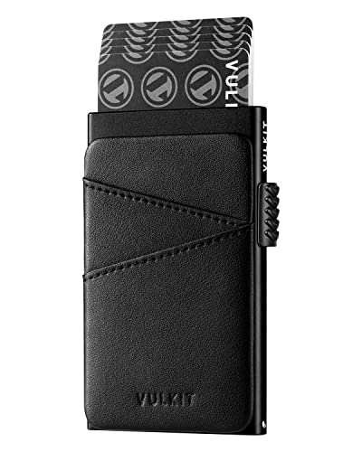 VULKIT Kreditkartenetui Herren Metall mit Fäche aus Leder Automatisch Pop Up Kartenetui Herren Slim Kartenetui RFID NFC Schutz Klein Kartenhalter für 5-9 Karten, Schwarz VULKIT Kreditkartenetui Herren Metall mit Fäche aus Leder Automatisch Pop Up Kartenetui Herren Slim Kartenetui RFID NFC Schutz Klein Kartenhalter für 5-9 Karten, Schwarz von VULKIT