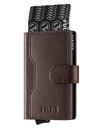VULKIT Kreditkartenetui Herren RFID Schutz mit 3 Kartenfächern und 1 Ausweisfenster Klein Kartenetui Metall Etui für Karten Pop Up Leder Geldbörse mit Magnetverschluss, Dunkelbraun VULKIT Kreditkartenetui Herren RFID Schutz mit 3 Kartenfächern und 1 Ausweisfenster Klein Kartenetui Metall Etui für Karten Pop Up Leder Geldbörse mit Magnetverschluss, Dunkelbraun von VULKIT