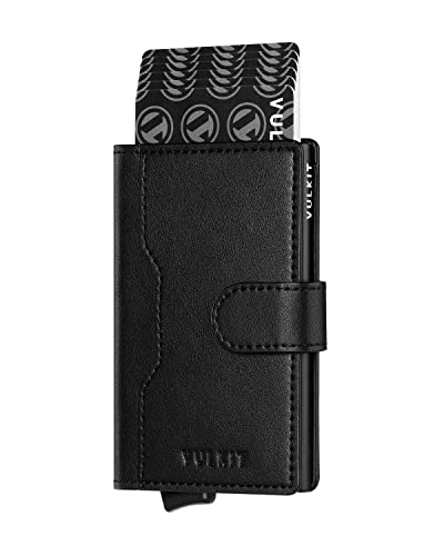 VULKIT Kreditkartenetui Herren RFID Schutz mit 3 Kartenfächern und 1 Ausweisfenster Klein Kartenetui Metall Etui für Karten Pop Up Leder Geldbörse mit Magnetverschluss, Schwarz VULKIT Kreditkartenetui Herren RFID Schutz mit 3 Kartenfächern und 1 Ausweisfenster Klein Kartenetui Metall Etui für Karten Pop Up Leder Geldbörse mit Magnetverschluss, Schwarz von VULKIT
