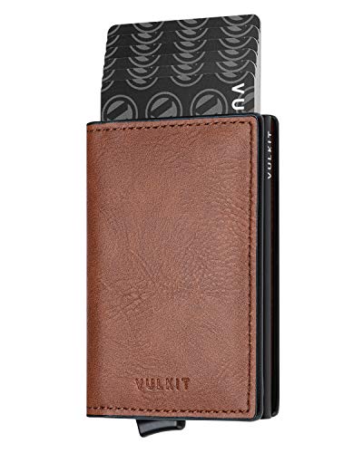 VULKIT Kreditkartenetui Herren Geldbörse RFID Schutz Leder Mini Geldbeutel Gentlemens Card Holder Wallet für 5-7 Karten & Geldschein, Braun VULKIT Kreditkartenetui Herren Geldbörse RFID Schutz Leder Mini Geldbeutel Gentlemens Card Holder Wallet für 5-7 Karten & Geldschein, Braun von VULKIT