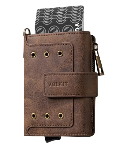 VULKIT Mini Geldbörse Herren mit Reißverschluss Münzfach, Aluminium Etui Kartenschieber RFID Geschützt und Geldscheinefach, für Max. 10 Karten, Kaffee VULKIT Mini Geldbörse Herren mit Reißverschluss Münzfach, Aluminium Etui Kartenschieber RFID Geschützt und Geldscheinefach, für Max. 10 Karten, Kaffee von VULKIT