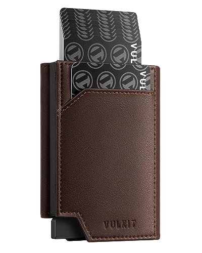VULKIT Pop Up Geldbörse Herren Leder Kreditkartenetui RFID Schutz Kartenetui mit Münzfach Magnetverschluss Geldbeutel für Männer, Espresso VULKIT Pop Up Geldbörse Herren Leder Kreditkartenetui RFID Schutz Kartenetui mit Münzfach Magnetverschluss Geldbeutel für Männer, Espresso von VULKIT