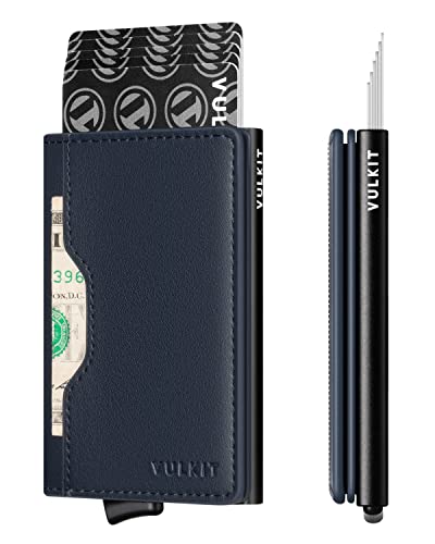 VULKIT Geldbörsen und Kartenhalter Herren mit Schlitzen aus Leder, Kreditkartenhalter, Anti-Packung, aus Metall, Pop-Up-Etui, Marineblau, S, Klassisch VULKIT Geldbörsen und Kartenhalter Herren mit Schlitzen aus Leder, Kreditkartenhalter, Anti-Packung, aus Metall, Pop-Up-Etui, Marineblau, S, Klassisch von VULKIT