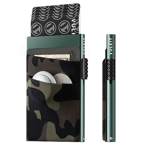 VULKIT Kreditkartenetui für Herren Damen mit 2 Tarnfächer, Minimalistisches Automatisches Pop Up Kartenhalter aus Aluminium RFID-Schutz, Grün VULKIT Kreditkartenetui für Herren Damen mit 2 Tarnfächer, Minimalistisches Automatisches Pop Up Kartenhalter aus Aluminium RFID-Schutz, Grün von VULKIT