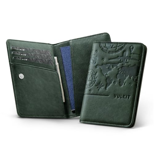 VULKIT Reisepasshülle Reisebrieftasche Leder RFID-blockierende Reisebrieftasche Organizer Reisepasshülle für Reisepass, Visitenkarten, Kreditkarten, Bordkarten von VULKIT