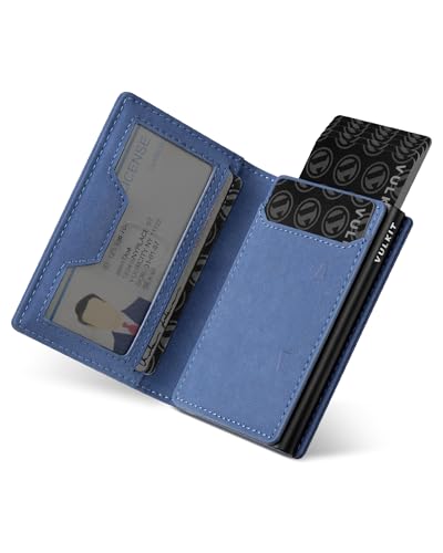 VULKIT Slim Leder Portmonee Herren mit Münzfach, Ausweisfenster und Aluminium Kreditkartenetui RFID/NFC geschützt, Geldbeutel für Max. 10 Karten, Blau VULKIT Slim Leder Portmonee Herren mit Münzfach, Ausweisfenster und Aluminium Kreditkartenetui RFID/NFC geschützt, Geldbeutel für Max. 10 Karten, Blau von VULKIT