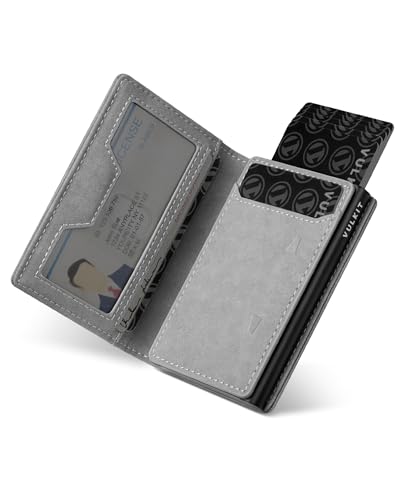 VULKIT Slim Leder Portmonee Herren mit Münzfach, Ausweisfenster und Aluminium Kreditkartenetui RFID/NFC geschützt, Geldbeutel für Max. 10 Karten, Grau VULKIT Slim Leder Portmonee Herren mit Münzfach, Ausweisfenster und Aluminium Kreditkartenetui RFID/NFC geschützt, Geldbeutel für Max. 10 Karten, Grau von VULKIT