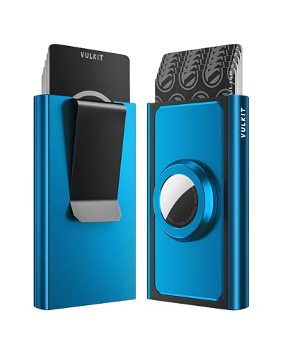 VULKIT Slim Wallet mit Airtag-Halter und Geldklammer, Aluminium Kreditkartenetui Kartenschieber POP UP mit RFID Schutz, Blau VULKIT Slim Wallet mit Airtag-Halter und Geldklammer, Aluminium Kreditkartenetui Kartenschieber POP UP mit RFID Schutz, Blau von VULKIT