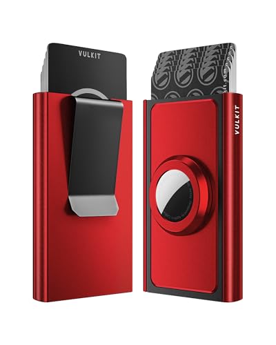 VULKIT Slim Wallet mit Airtag-Halter und Geldklammer, Aluminium Kreditkartenetui Kartenschieber POP UP mit RFID Schutz, Rot VULKIT Slim Wallet mit Airtag-Halter und Geldklammer, Aluminium Kreditkartenetui Kartenschieber POP UP mit RFID Schutz, Rot von VULKIT