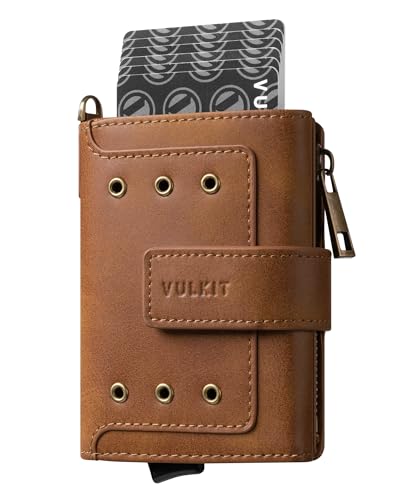 VULKIT Mini Geldbörse Herren mit Reißverschluss Münzfach, Aluminium Etui Kartenschieber RFID Geschützt und Geldscheinefach, für Max. 10 Karten, Braun VULKIT Mini Geldbörse Herren mit Reißverschluss Münzfach, Aluminium Etui Kartenschieber RFID Geschützt und Geldscheinefach, für Max. 10 Karten, Braun von VULKIT