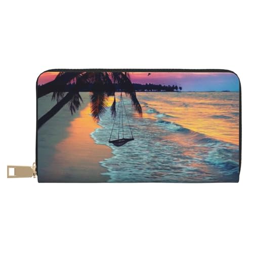 VYONNE Coconut Beach Sonnenuntergang Hängematte Lange Kunstleder Clutch Chic Stilvolle Damen Geldbörsen für moderne Frauen Große Kapazität Kartenhalter und Organizer-Taschen Langlebige Geldbörse von VYONNE