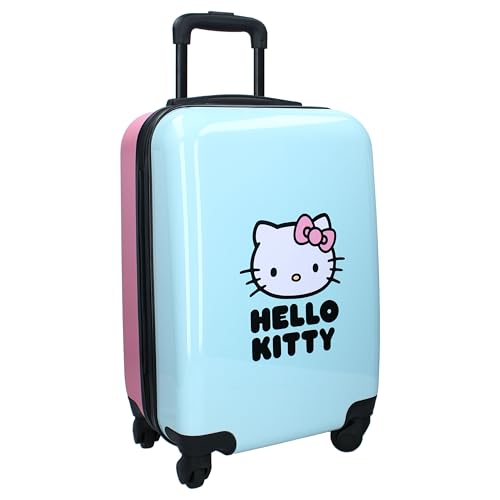 HELLO KITTY Hartschalenkoffer aus ABS Reisetrolley für Kinder – 4 Rollen – ausziehbarer Griff – 46 x 33 x 21 cm – Fassungsvermögen 31 Liter – Farbe Hellblau und Rosa – Serie Voyage Vibes, hellblau, von Vadobag