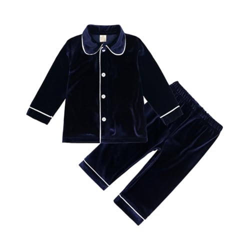 Valcatch 2-teilige Samt-Pyjama-Sets Mädchen Jungen Button-Down-Hemd und -Hose langärmelige Pyjama-Sets Weihnachten Pyjama Loungewear Feste Velours-Nachtwäsche und Nachtwäsche von Valcatch