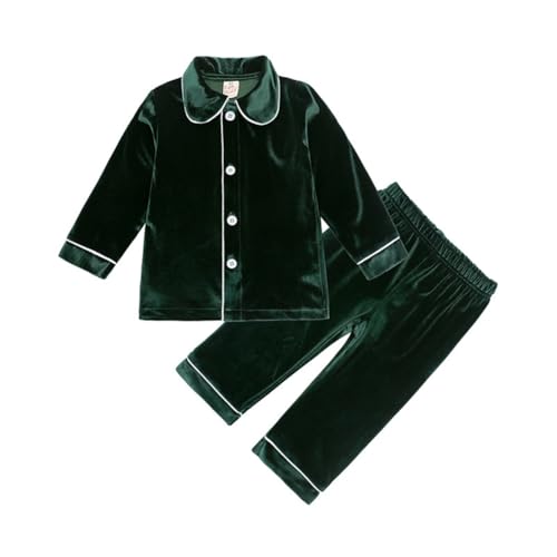 Valcatch 2-teilige Samt-Pyjama-Sets Mädchen Jungen Button-Down-Hemd und -Hose langärmelige Pyjama-Sets Weihnachten Pyjama Loungewear Feste Velours-Nachtwäsche und Nachtwäsche von Valcatch