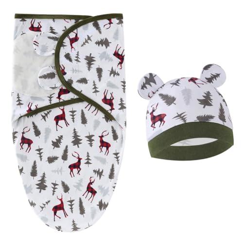 Valcatch 2Pcs Baby Swaddle Blanket mit Babymütze für 0-3 Monate Neugeborene Bio-Baumwolle Atmungsaktiver Verstellbarer Swaving Sack Schlafsack Beanie Caps für Baby Jungen und Mädchen von Valcatch