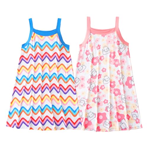 Valcatch 2er Pack Mädchen Nachthemden Slip Kleid Kleinkind Kinder Teenager Nachthemden ärmellose Nachtwäsche Niedliche Pjs Prinzessin Pyjamas Kleid Sommer Nachtwäsche Kleider von Valcatch