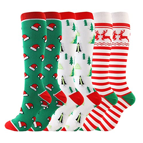 Valcatch 3 Paar Unisex-Weihnachts-Kompressionsstrümpfe, 20-30 mmHg Sportlicher kniehoher Wadenstrumpf für Fußball, Laufen, Wandern Valcatch 3 Paar Unisex-Weihnachts-Kompressionsstrümpfe, 20-30 mmHg Sportlicher kniehoher Wadenstrumpf für Fußball, Laufen, Wandern von Valcatch