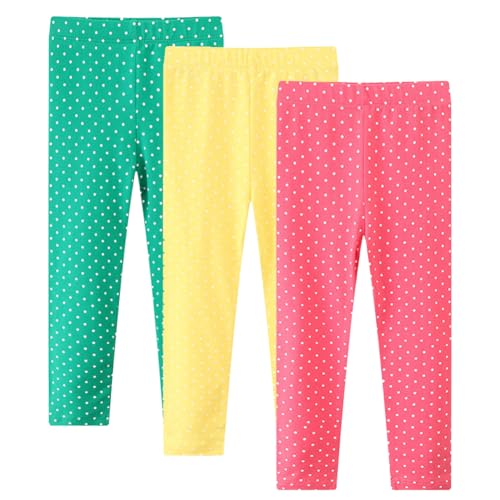 Valcatch 3 Pack Mädchen Leggings, kleine Kinder Baumwolle Knöchel Länge Leggings, Polka Dots voller Länge bequemen dehnbaren Strumpfhosen, weiche fußlose Hosen für 2-7 Jahre Mädchen Tanz Kleidung Yoga von Valcatch