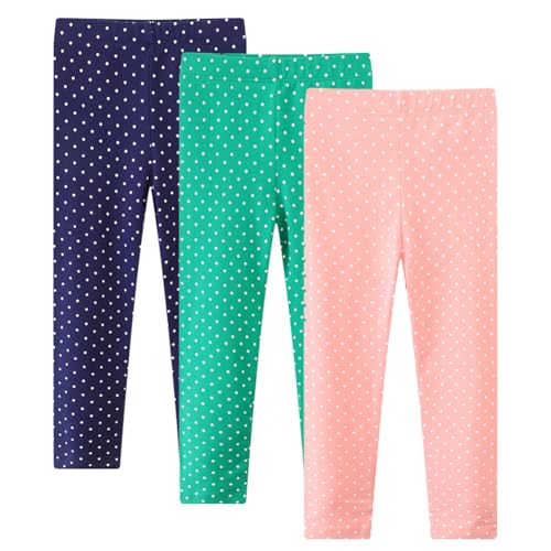 Valcatch 3 Pack Mädchen Leggings, kleine Kinder Baumwolle Knöchel Länge Leggings, Polka Dots voller Länge bequemen dehnbaren Strumpfhosen, weiche fußlose Hosen für 2-7 Jahre Mädchen Tanz Kleidung Yoga von Valcatch