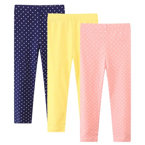 Valcatch 3 Pack Mädchen Leggings, kleine Kinder Baumwolle Knöchel Länge Leggings, Polka Dots voller Länge bequemen dehnbaren Strumpfhosen, weiche fußlose Hosen für 2-7 Jahre Mädchen Tanz Kleidung Yoga von Valcatch