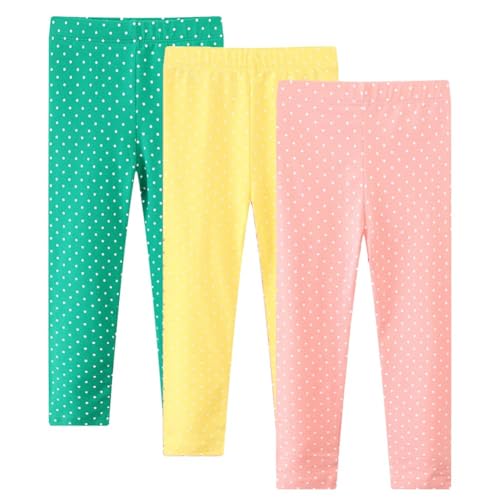 Valcatch 3er Pack Mädchen Leggings Fußlose Unterteile Polka Dots Baumwoll-Leggings für Mädchen Weiche Dehnbare Strumpfhosen Hosen für Kinder Kleinkind Knöchellänge Yoga Tanz Aktive Leggings von Valcatch