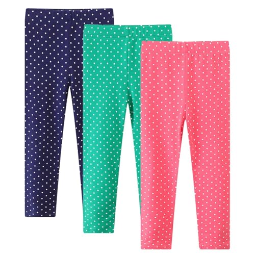 Valcatch 3er-Pack Mädchen Leggings Hose in voller Länge Knöchelhose Baumwolle Dehnbare Hose Polka Dots Hosen ohne Fuß Alltagskleidung Sportstrumpfhosen zum Tanzen Ballett Yoga Gymnastik von Valcatch