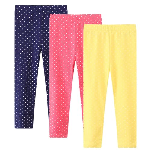 Valcatch 3er-Pack Mädchen Leggings Hose in voller Länge Knöchelhose Baumwolle Dehnbare Hose Polka Dots Hosen ohne Fuß Alltagskleidung Sportstrumpfhosen zum Tanzen Ballett Yoga Gymnastik von Valcatch