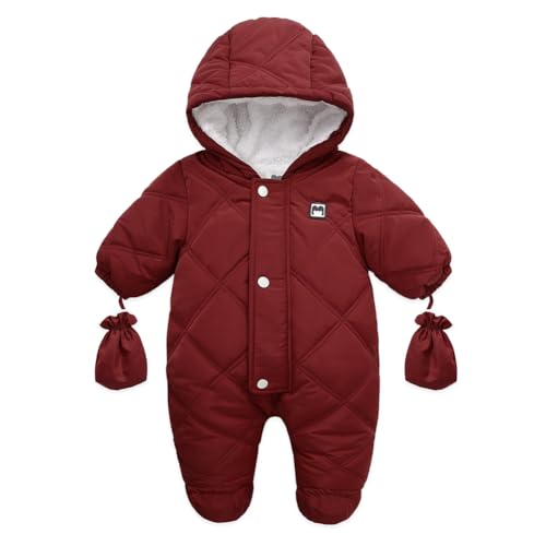 Valcatch Baby Junge Mädchen Schneeanzug Neugeborenes Säugling Daunen-Overall mit Fäustlingen Dicker Warmer Kapuzen-Jumpsuit Winter Outwear Mantel mit Kapuze 6-24M von Valcatch