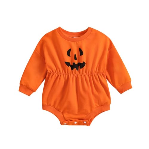 Valcatch Baby Mädchen Halloween Strampler Kleinkind Baby Mädchen Langarm Rundhalsausschnitt Kürbis bedrucktes Sweatshirt Onesie Neugeborene Mädchen Halloween Kleidung von Valcatch