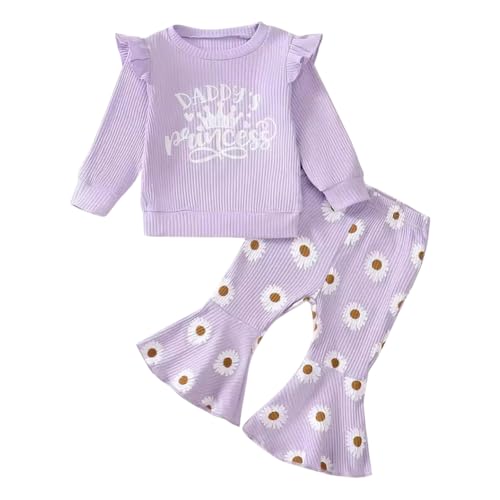 Valcatch Baby Mädchen Herbst Winter Kleidung Rüschen Langarm Sweatshirts Schlaghose Set 2-teiliges Geripptes Glockenboden-Outfit von Valcatch