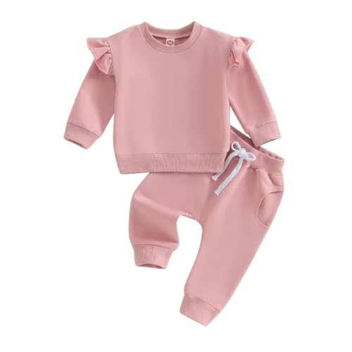 Valcatch Baby Mädchen Kleidung 2 Stück Trainingsanzug Herbst Winter Outfits Rüschen Langarm Tops und Jogginghose Sets Säugling Sweatshirt und Jogginghose Kleinkind Einfarbig Einfarbig Sweatsuit von Valcatch