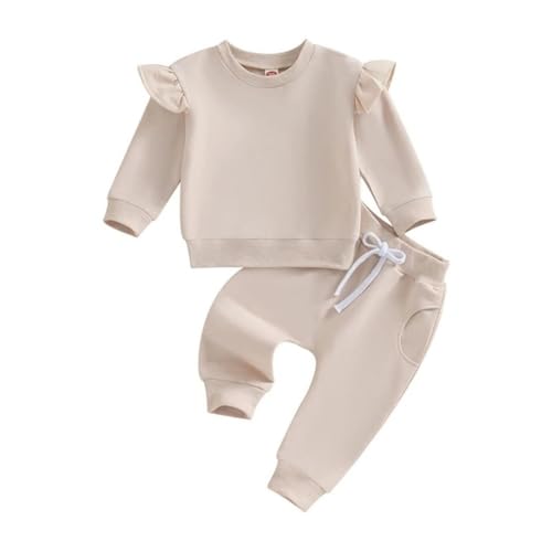 Valcatch Baby Mädchen Kleidung 2 Stück Trainingsanzug Herbst Winter Outfits Rüschen Langarm Tops und Jogginghose Sets Säugling Sweatshirt und Jogginghose Kleinkind Einfarbig Einfarbig Sweatsuit von Valcatch