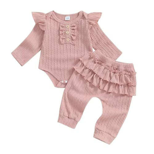 Valcatch Baby Mädchen Kleidung Set Neugeborenes Outfit Rüschenärmel Gerippte Strampler Tops Tutu Rock Hose 2-teilige Outfits Säugling Herbst Winter Kleidung 0-18 Monate von Valcatch