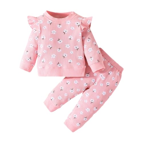 Valcatch Baby Mädchen Kleidung Sets Blumendruck Hosen Sets Langarm Rüschen Tops Elastische Taille Hosen Outfits Herbst 2Pcs Set von Valcatch