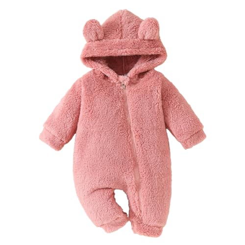 Valcatch Baby Mädchen Winter Schneeanzüge Neugeborenes Fleece Teddy Ohr Kapuzenpullover Einfarbig Druck Reißverschluss Strampler Kind Winter Aufwärmen Kleidung für 0-18M von Valcatch